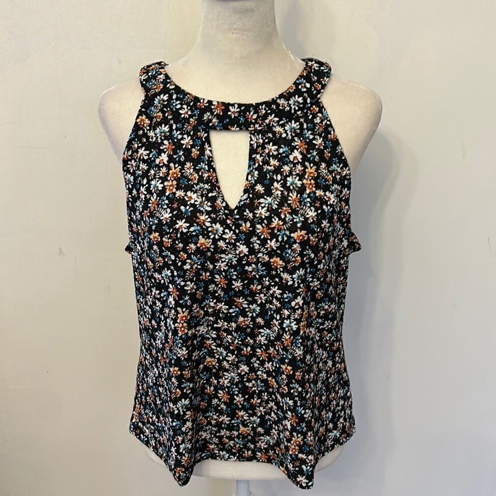 the general good black floral halter cut cut out blouse Size XL NWOT